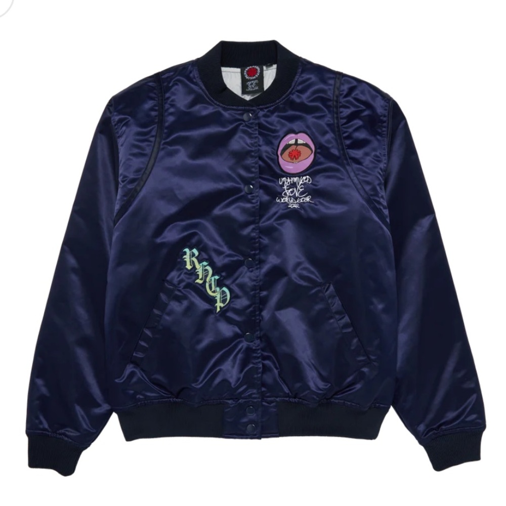 Red Hot Chili Peppers Satin Bomber Navy Blue New